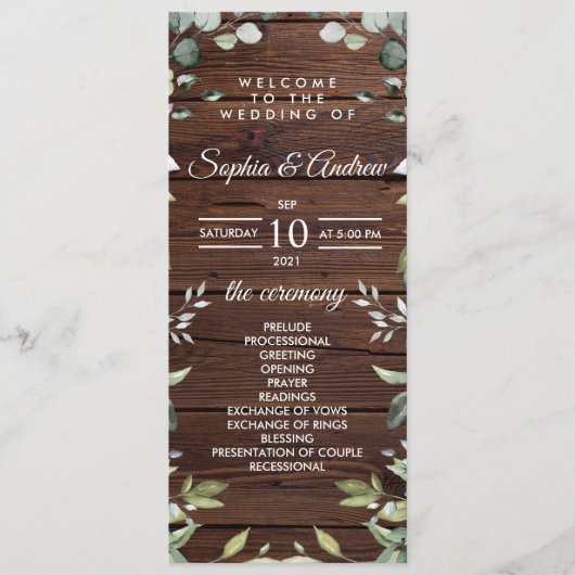 Elegant Greenery Rustic Wood Wedding Programs Programmakaart (Voorkant)