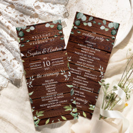 Elegant Greenery Rustic Wood Wedding Programs Programmakaart