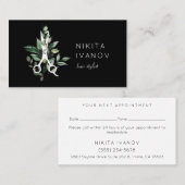 Elegant Greenery Salon Scissors Logo Benoeming Visitekaartje (Voorkant / Achterkant)