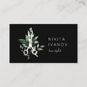 Elegant Greenery Salon Scissors Logo Benoeming Visitekaartje (Voorkant)