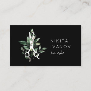Elegant Greenery Salon Scissors Logo Benoeming Visitekaartje