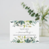 Elegant Greenery Same Wedding New Date Update Briefkaart (Staand voorkant)