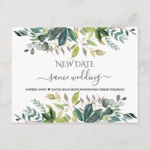 Elegant Greenery Same Wedding New Date Update Briefkaart