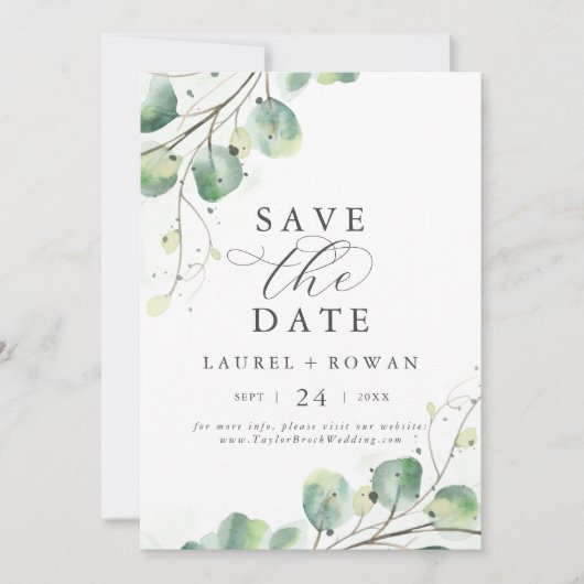 Elegant Greenery Save the Date Announding Kaart (Voorkant)