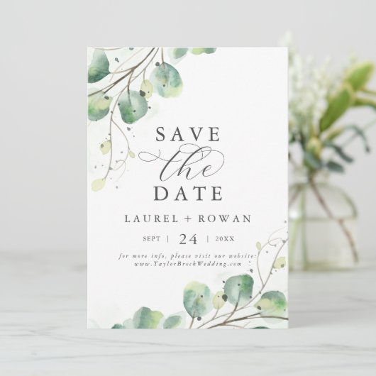 Elegant Greenery Save the Date Announding Kaart (Staand voorkant)