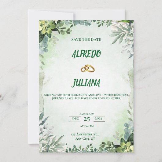 Elegant Greenery Save The Date Card  Kaart (Voorkant)