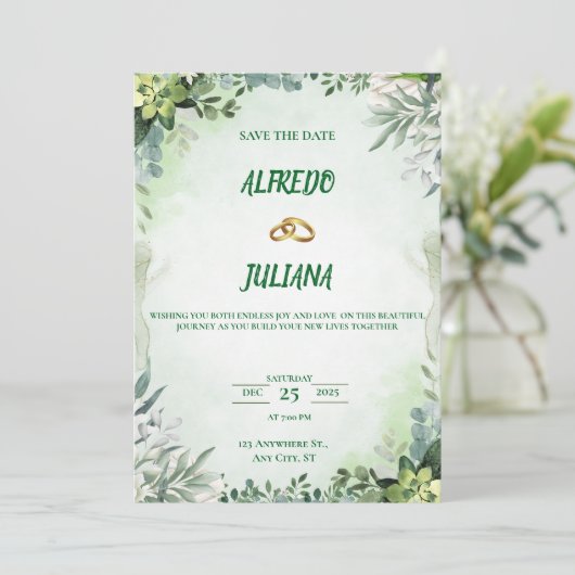 Elegant Greenery Save The Date Card Kaart (Staand voorkant)