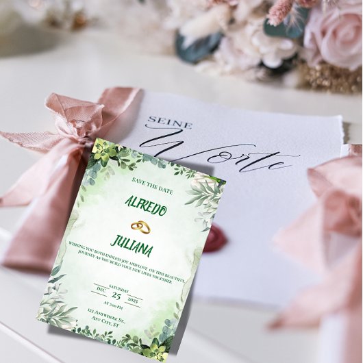 Elegant Greenery Save The Date Card  Kaart