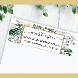 Elegant Greenery Script Gold Lijst Return Address Etiket