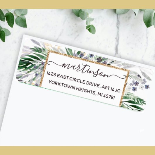 Elegant Greenery Script Gold Lijst Return Address Etiket
