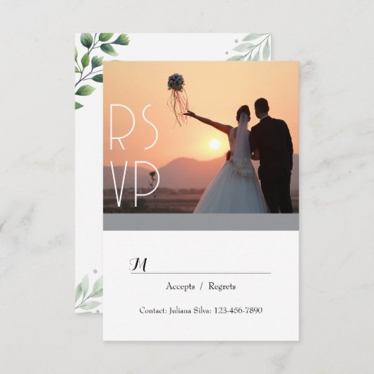 Elegant Greenery Script RSVP uitnodiging (Voorkant / Achterkant)
