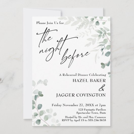 Elegant Greenery & Script The Night before Kaart (Voorkant)