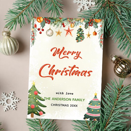 Elegant Greenery script Vrolijk kerstfeest Feestdagenkaart