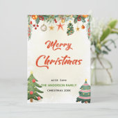 Elegant Greenery script Vrolijk kerstfeest Feestdagenkaart (Staand voorkant)