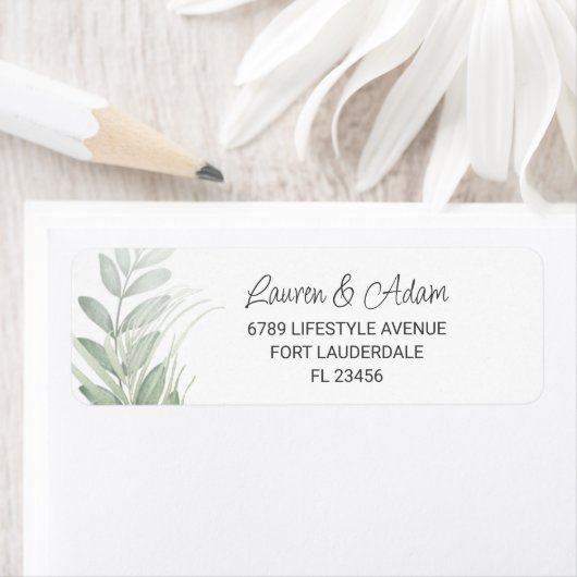 Elegant Greenery & Script Wedding Address Label (Insitu)