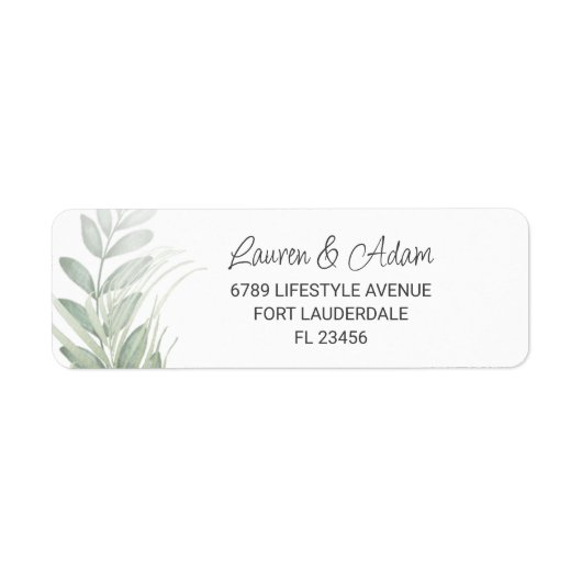 Elegant Greenery & Script Wedding Address Label (Voorkant)