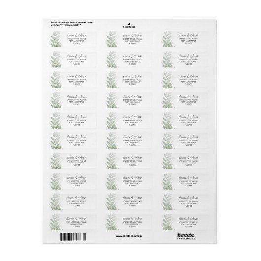 Elegant Greenery & Script Wedding Address Label (Full Sheet)