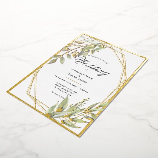 Elegant Greenery Script Wedding Folie Uitnodiging (Gedraaid)