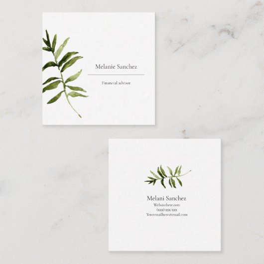 Elegant greenery Simple floral visitekaartje (Voorkant / Achterkant)