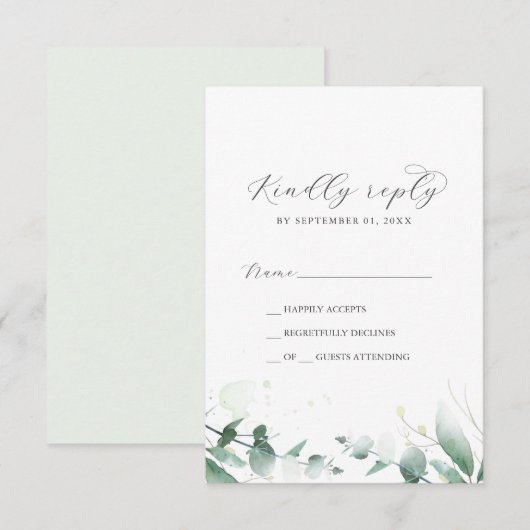 Elegant Greenery Simple RSVP-kaart RSVP Kaartje (Voorkant / Achterkant)