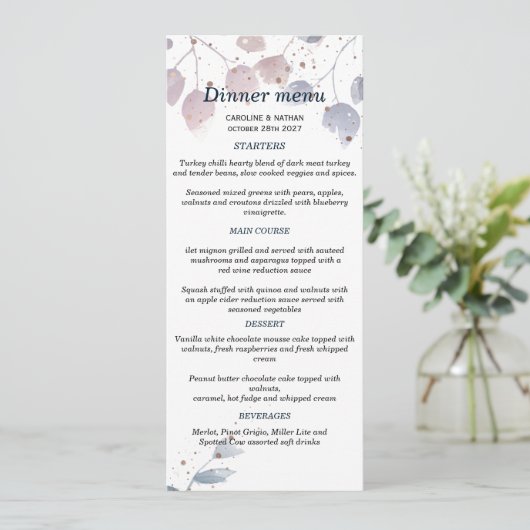 Elegant Greenery Simple Wedding Menu Kaart (Staand voorkant)