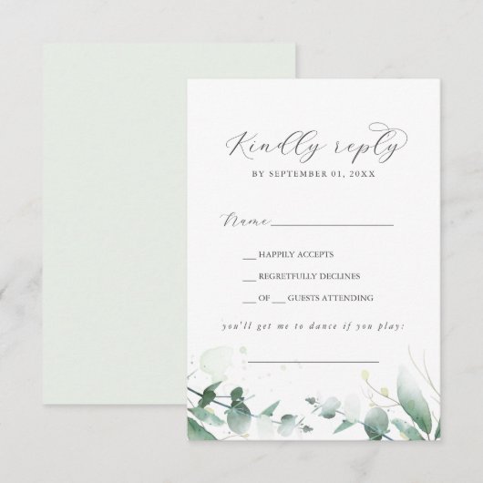 Elegant Greenery Song Request RSVP Card Kaartje (Voorkant / Achterkant)