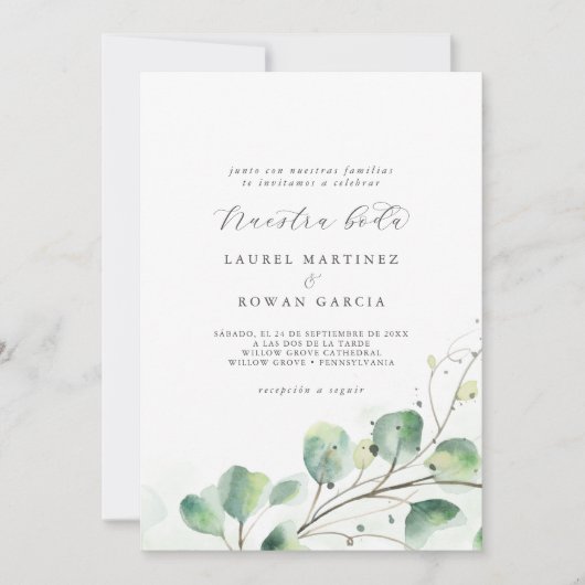 Elegant Greenery Spain Nuestra Boda Wedding Kaart (Voorkant)
