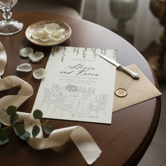 Elegant Greenery & String Lights Wedding Shower  Kaart