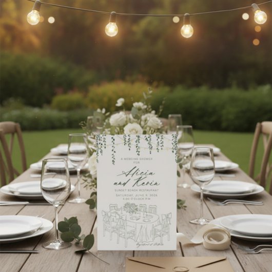 Elegant Greenery & String Lights Wedding Shower Kaart