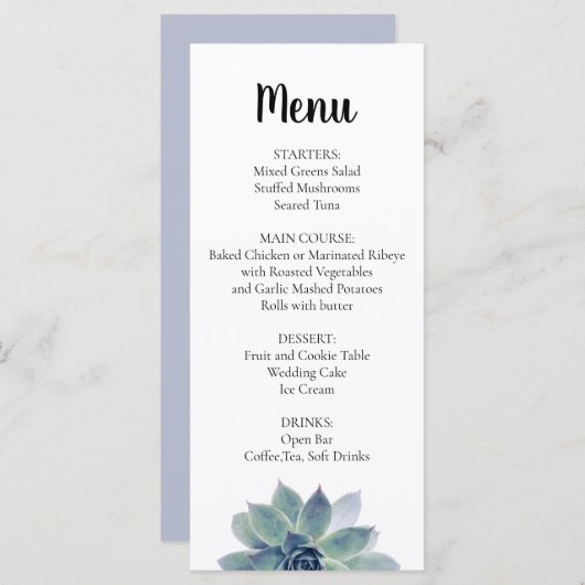 Elegant Greenery Succulent Wedding Reception Menu (Voorkant / Achterkant)