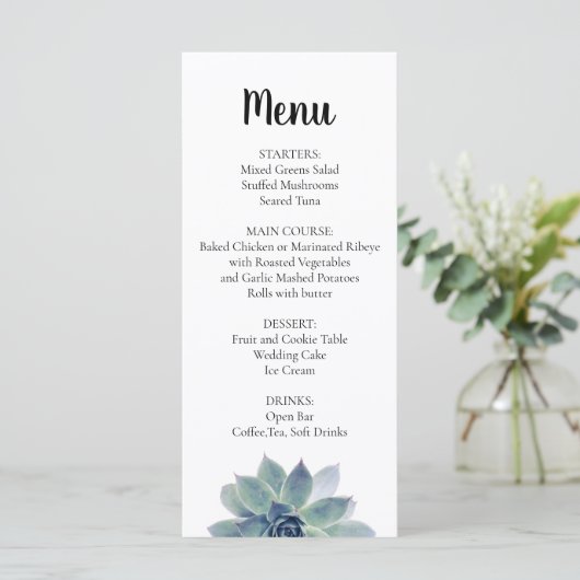 Elegant Greenery Succulent Wedding Reception Menu (Staand voorkant)