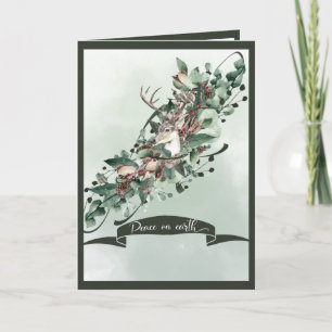 Elegant Greenery Swag met Deer en Eucalyptus Feestdagen Kaart