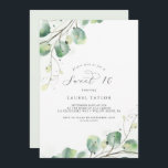 Elegant Greenery Sweet Sixteen Birthday Uitnodigin Kaart<br><div class="desc">Deze elegante groene liefje 16-jarige verjaardagsuitnodiging is perfect voor een simpele 16e verjaardagsfeestje. Het moderne elegante ontwerp is voorzien van een natuurlijke botanische structuur van eucalyptus,  bladeren en planten met een subtiel mint green waterverf wash accent.</div>