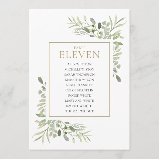 Elegant Greenery Table Number 11 Seating Chart Kaart (Voorkant)