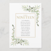 Elegant Greenery Table Number 19 Seating Chart Kaart (Voorkant)