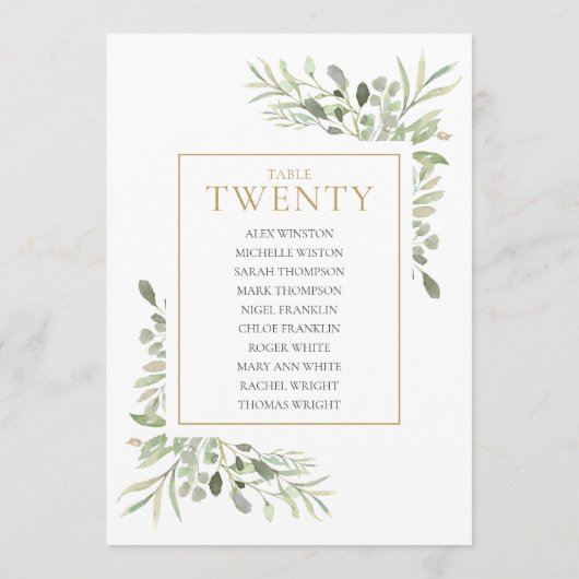 Elegant Greenery Table Number 20 Seating Chart Kaart (Achterkant)