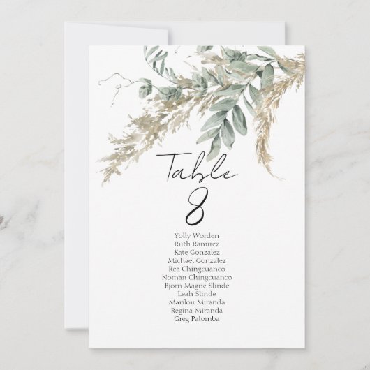 Elegant greenery table number seating chart cards (Voorkant)