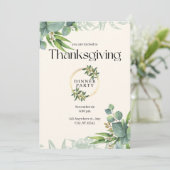 Elegant Greenery Thanksgiving Dinner Party Kaart (Staand voorkant)