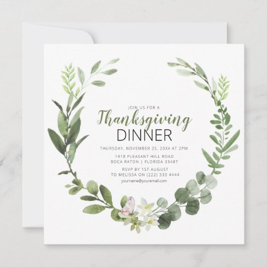 Elegant Greenery Thanksgiving Uitnodiging (Voorkant)