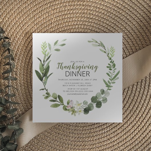 Elegant Greenery Thanksgiving Uitnodiging