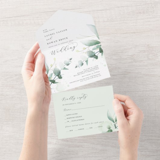 Elegant Greenery trouwde in één uitnodiging (Afscheurbaar)