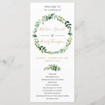 Elegant Greenery Typography Wedding Programme