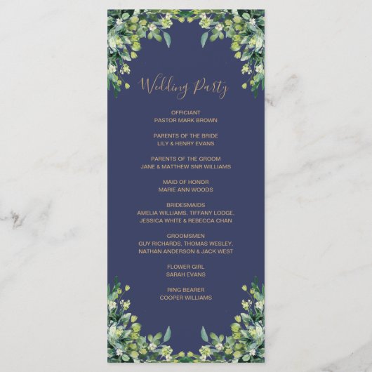 Elegant Greenery Typography Wedding Programme Programmakaart (Achterkant)