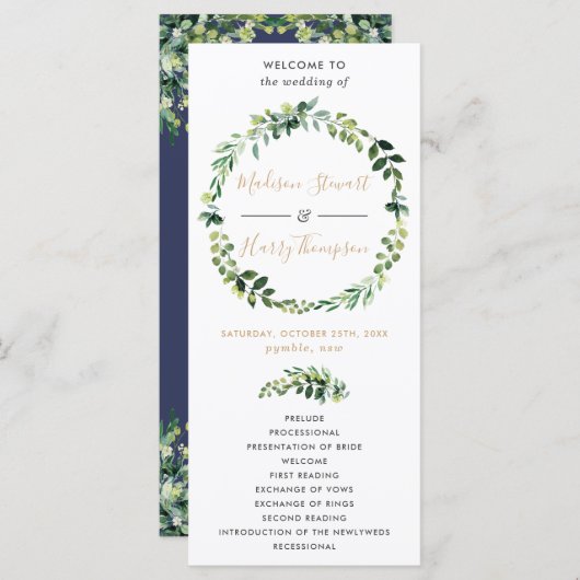 Elegant Greenery Typography Wedding Programme Programmakaart (Voorkant / Achterkant)