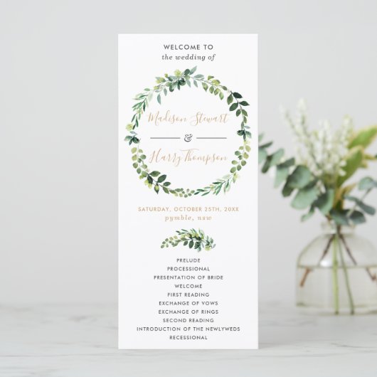 Elegant Greenery Typography Wedding Programme Programmakaart (Staand voorkant)