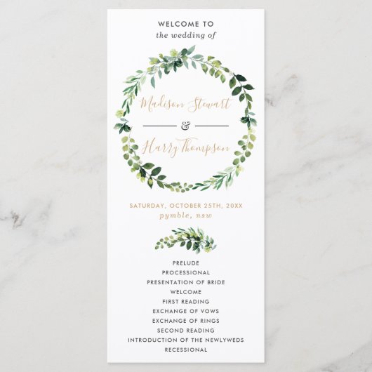 Elegant Greenery Typography Wedding Programme Programmakaart (Voorkant)