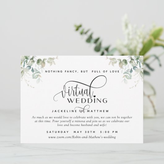 Elegant Greenery, unieke online virtuele bruiloft Save The Date (Staand voorkant)