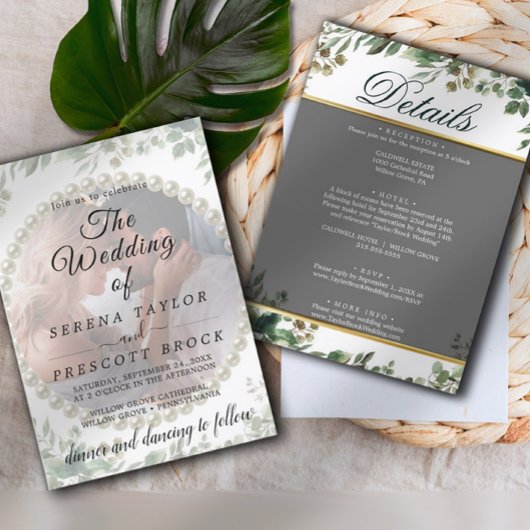 Elegant Greenery Vellum Overlay Wedding Invitation Kaart