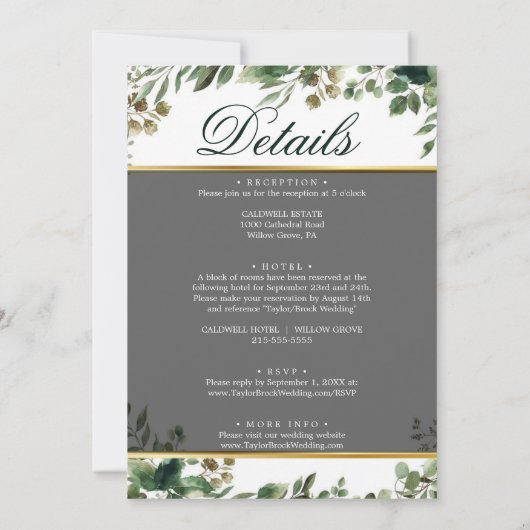 Elegant Greenery Vellum Overlay Wedding Invitation Kaart (Achterkant)