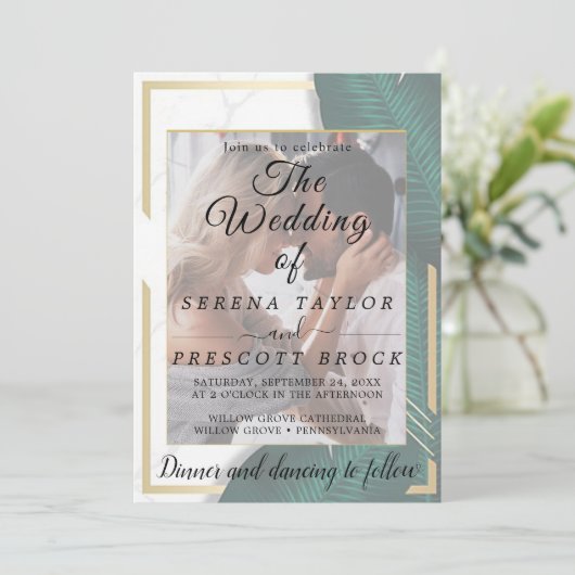 Elegant Greenery Vellum Wedding Invitation Kaart (Staand voorkant)